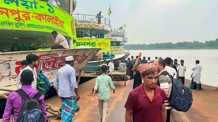 বৃষ্টি উপেক্ষা করে সদরঘাটে ঘরমুখী মানুষের ভিড়, টার্মিনালমুখী সড়কে যানজট