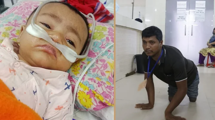 হামে আক্রান্ত ছেলেকে নিয়ে প্রতিবন্ধী এক বাবার লড়াই