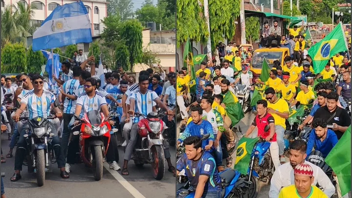 বরিশালে আর্জেন্টিনা ও ব্রাজিল সমর্থকদের পাল্টাপাল্টি শোভাযাত্রায় উৎসবের আমেজ