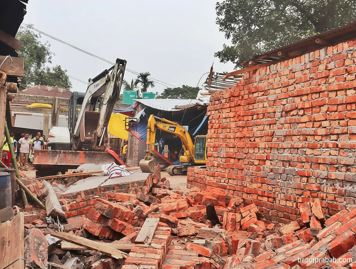 বগুড়ার শেরপুরের বারদুয়ারী হাটে অবৈধভাবে নির্মিত দোকানঘর উচ্ছেদ