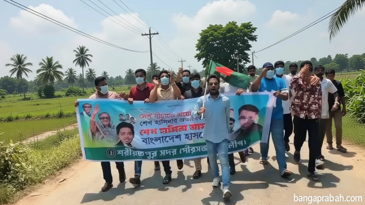শরীয়তপুরে নিষিদ্ধ ছাত্রলীগের নেতা-কর্মীদের মিছিল