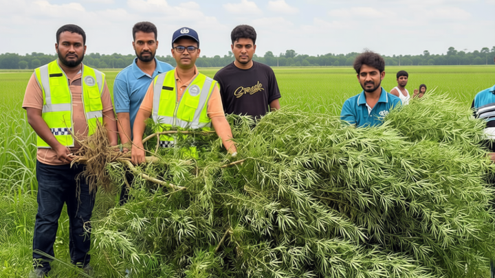 প্রত্যন্ত চরাঞ্চলে মরিচখেতে ১০ ফুট উচ্চতার গাঁজাগাছ, পুলিশের অভিযান
