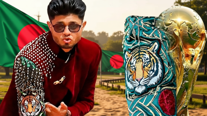 বিশ্বকাপের মঞ্চে বেঙ্গল টাইগার ও লাল-সবুজের পতাকা নিয়ে সঞ্জয়