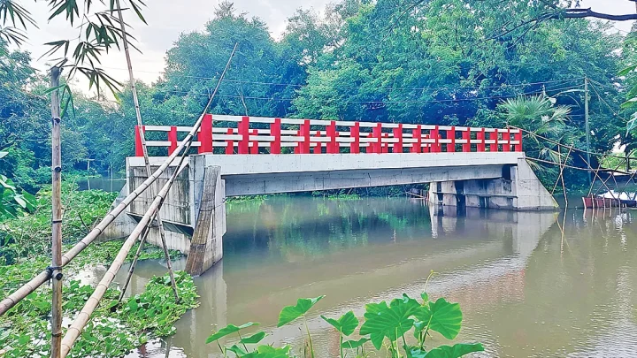 নির্ধারিত সময়ে শেষ হয়নি কাজ, সেতুতে উঠতে বাঁশের সাঁকো